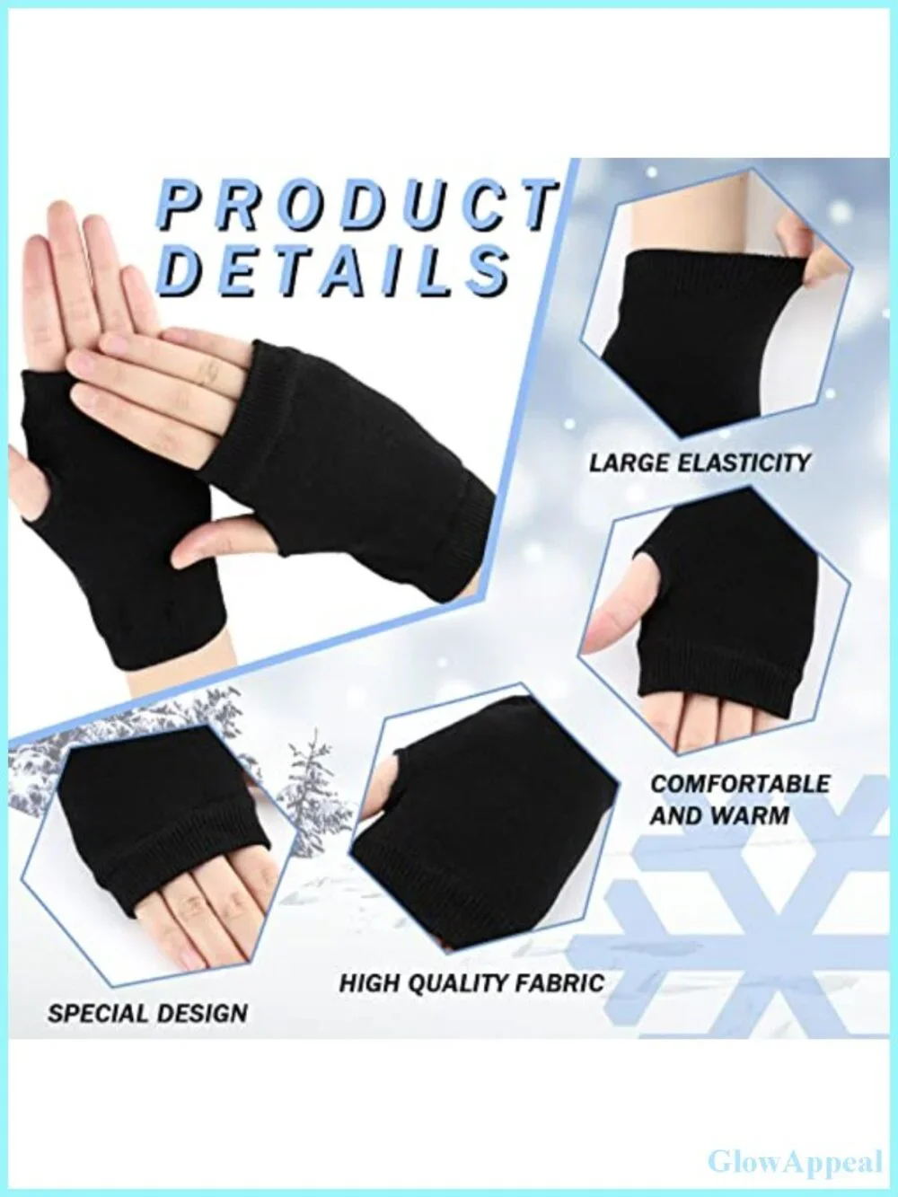 3 Pairs Fingerless Gloves with Thumb Hole Knit Cotton Driving Gloves for Men